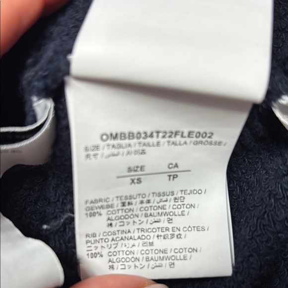 Off-White Dark Blue Men's Hoodie with Silver Accents - Picture 5 of 8